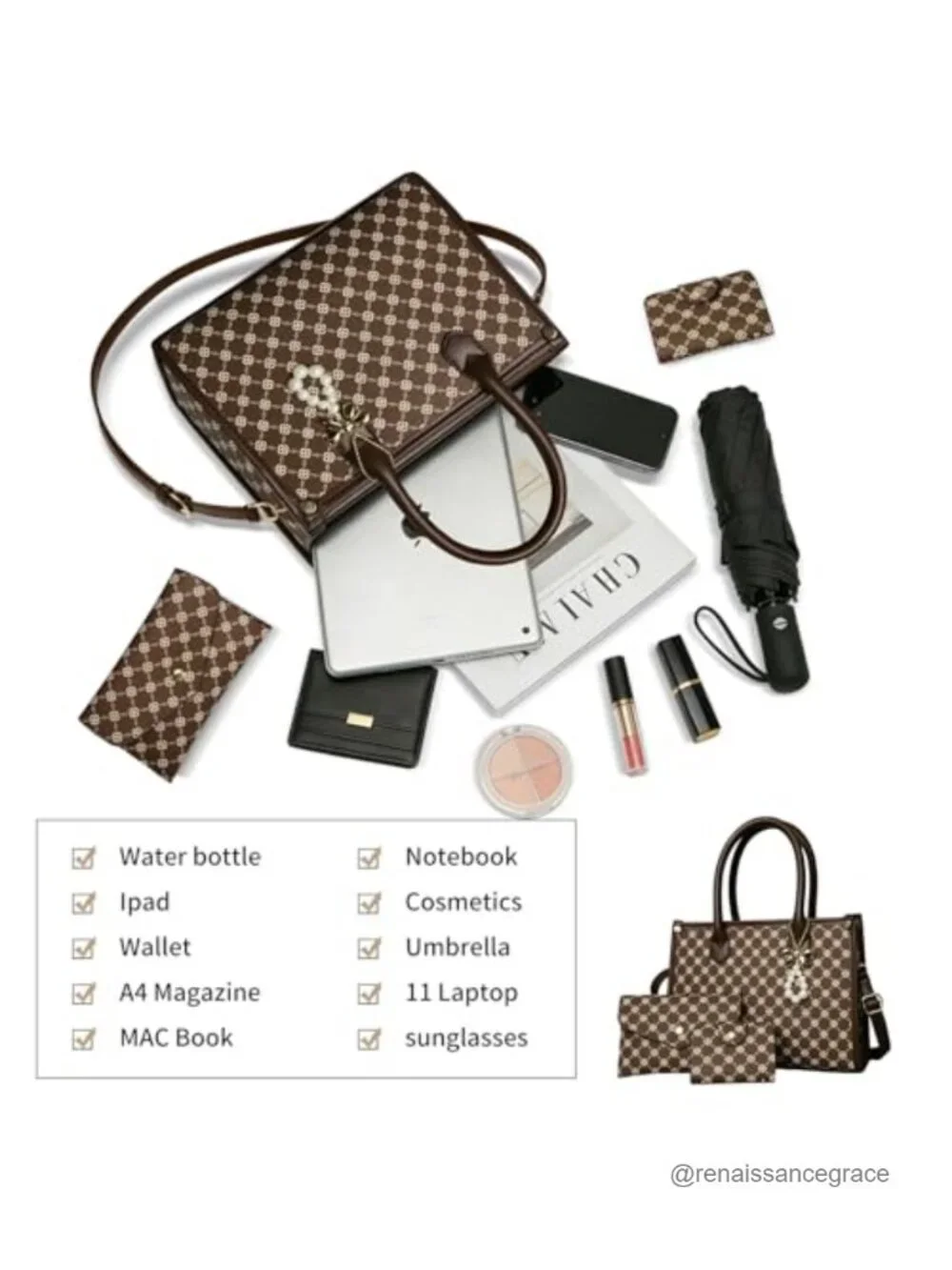 PU Leather Satchel Handbag 3-Piece Set with Wallet & Card Holder Adjustable